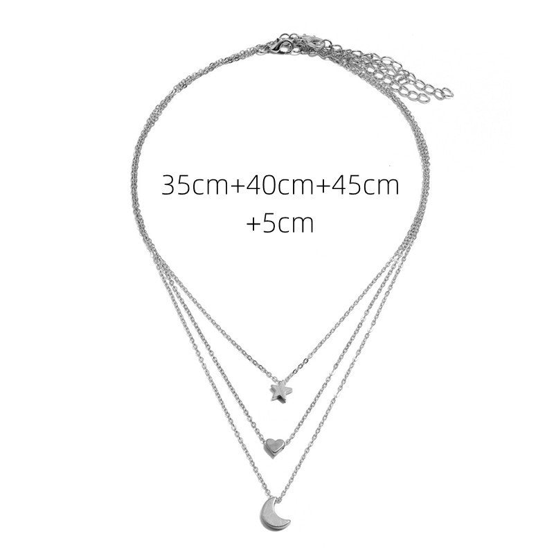 Chain Moon Star Heart Necklace Women Multi Layer Chains