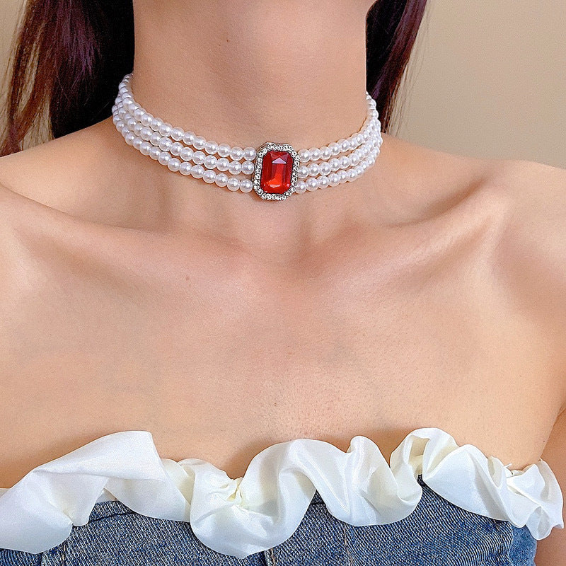 Round Bead Multi-layer Pearl Choker Necklace Jewelry