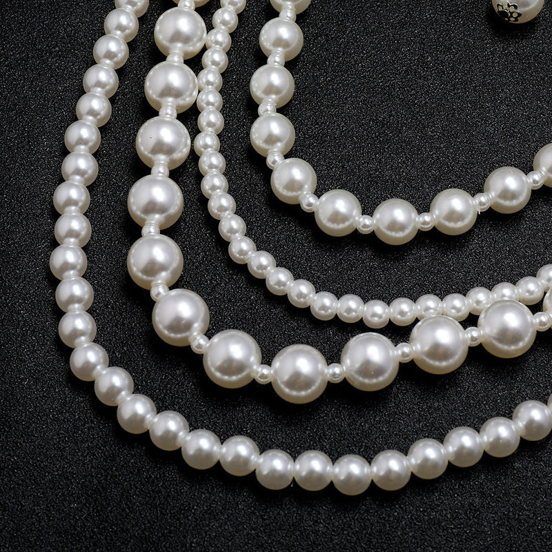 Fashion Multi Layers Long Pearl Necklace Earrings Set for Women