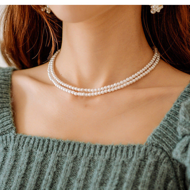 Layered Pearl Necklace Round Imitation Pearl Choker Necklace