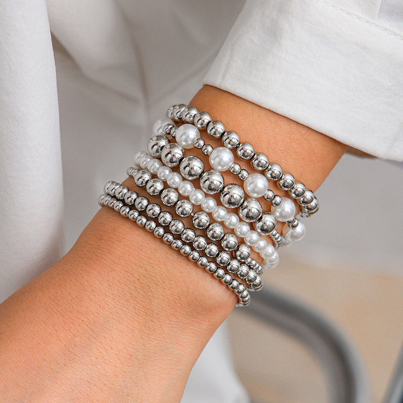 Pearl Beaded Elastic Bracelet Set