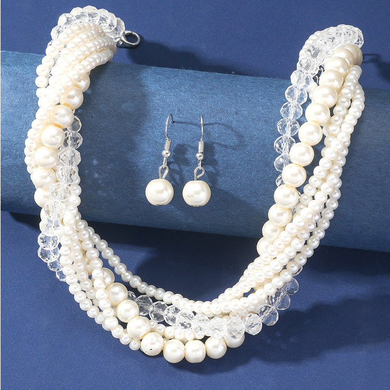 Multi Layered Pearl Crystal Beads Choker Collar Necklace