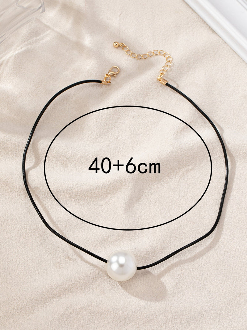 Black Wax Rope Single Pearl Necklace