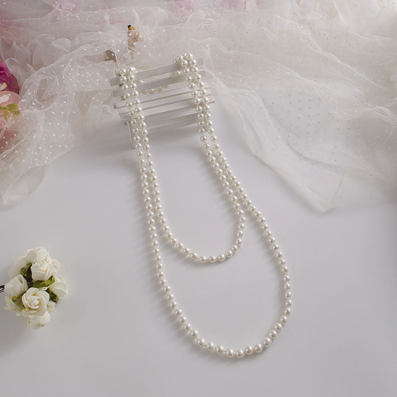 Glass Pearls Necklace Retro Pearls Long Necklace Chain for Party