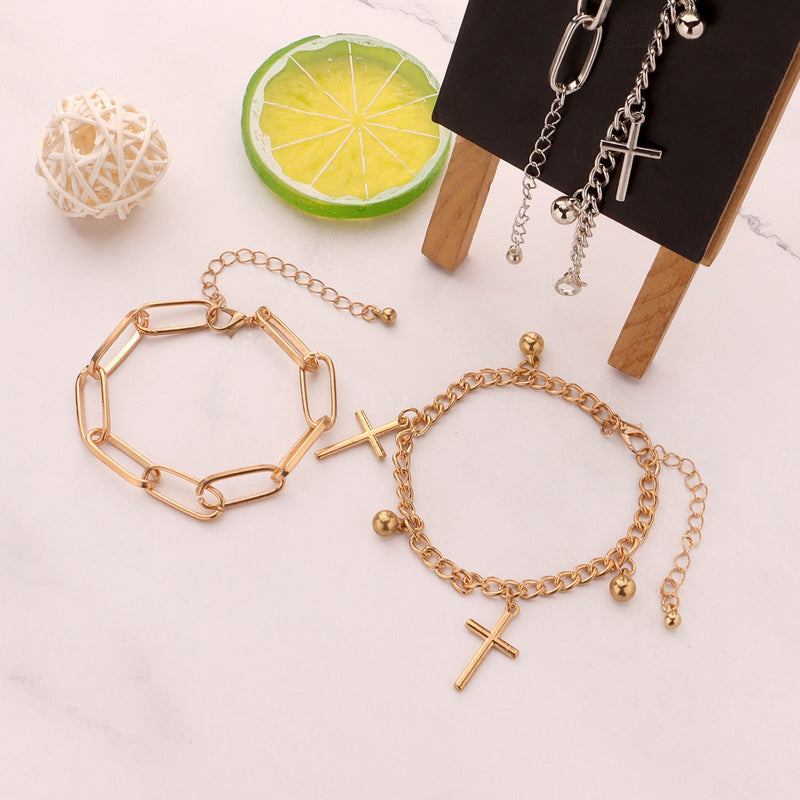 Layer Chain Link Cross Pendant Bracelets
