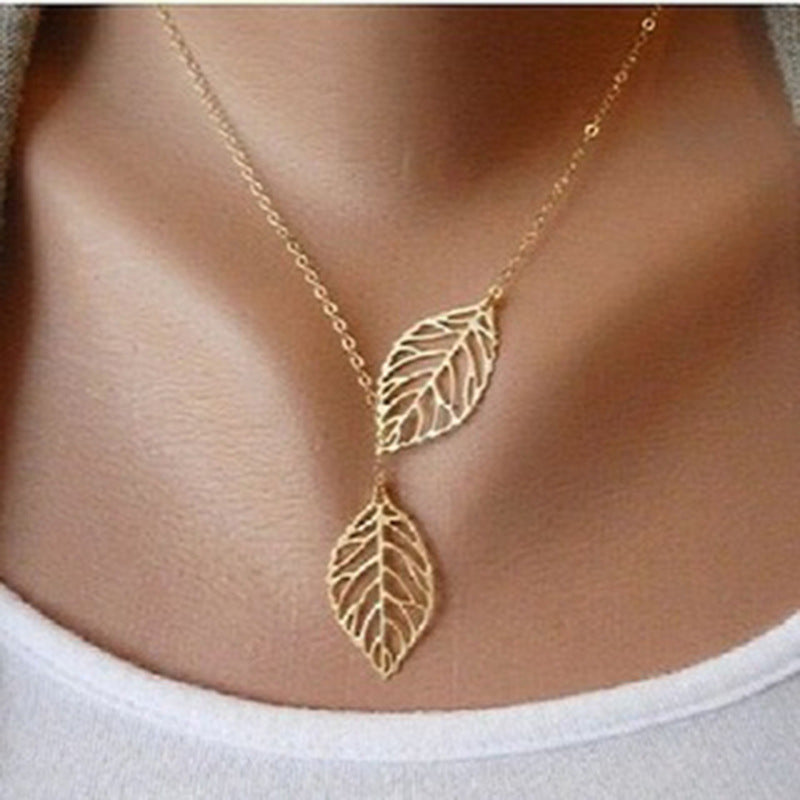 Tree Leaf Necklace Double Leaf Pendant