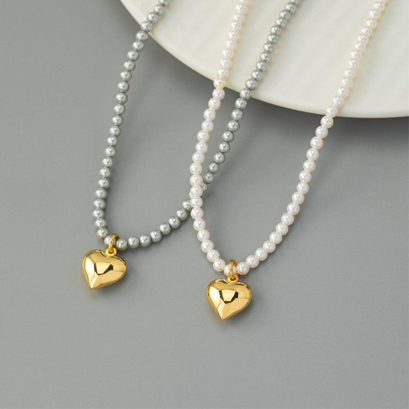 Heart Pearl Beads Chain Choker Necklaces