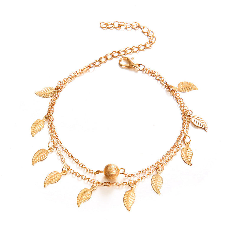 Beach Leaf Shape Layered Tassel Foot Chain