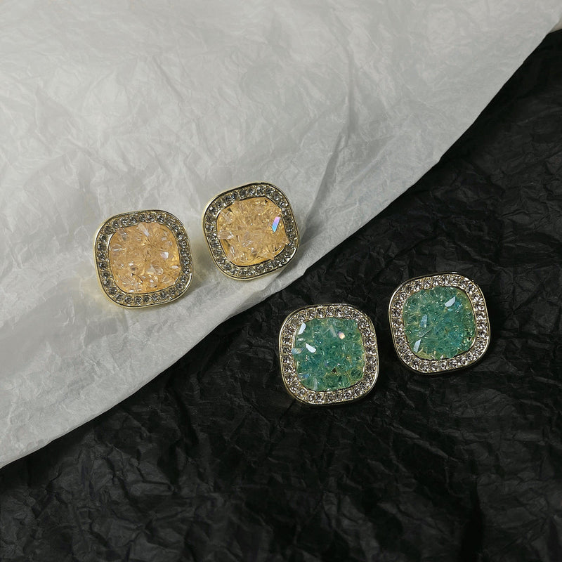 Geometric Square Crystal Studs Earrings