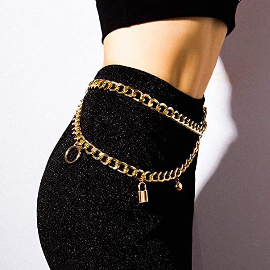 Chunky Body Chain Geometric Tassel Lock Multi Layer Waist Chain