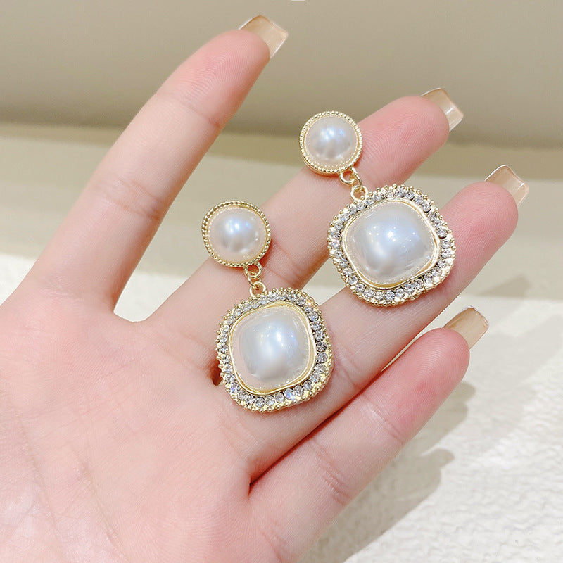 Pearl Geometric Square Earrings