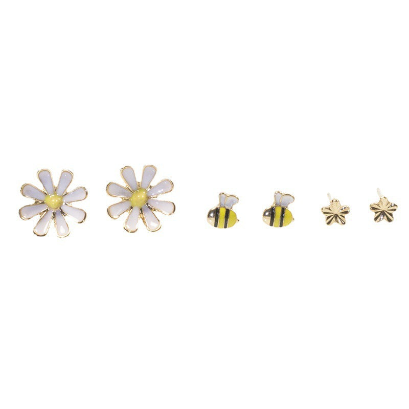 Bee flower stud earrings set