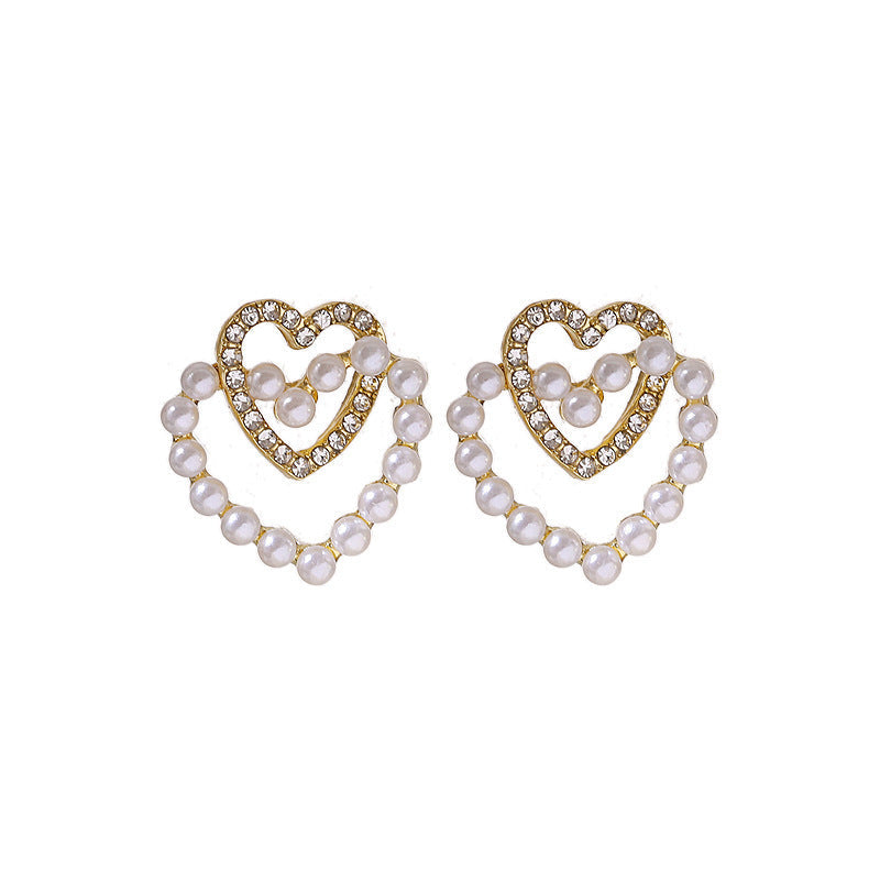 Elegant White Pearl Heart Stud Earrings