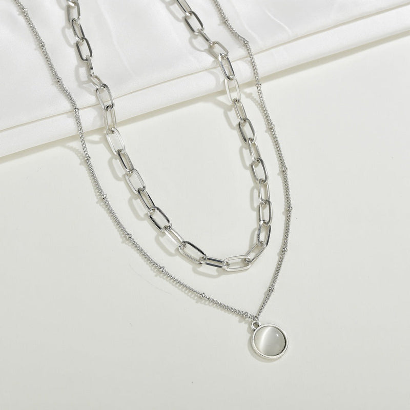 Multi-Layer Chain Opal Pendant Necklace