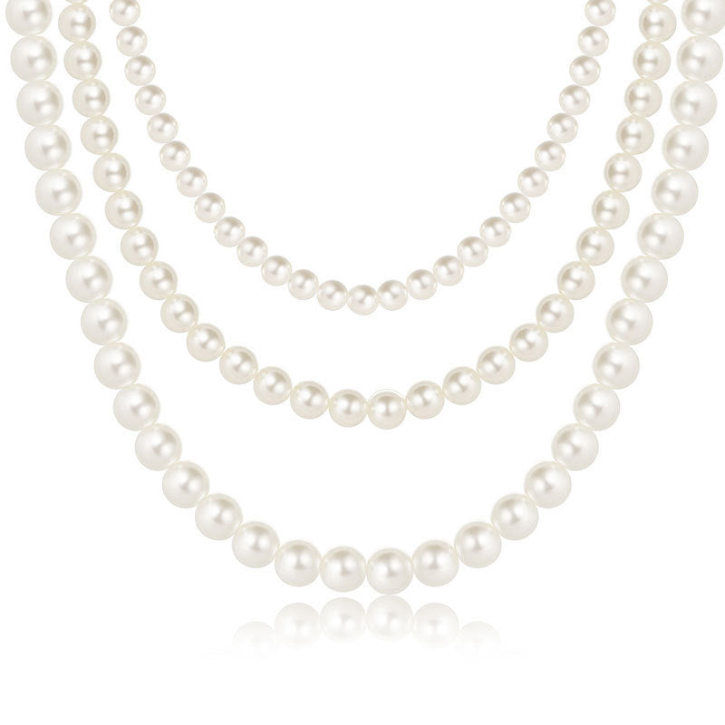 Elegant Synthetic Pearl Triple Multi Layer Choker Necklace