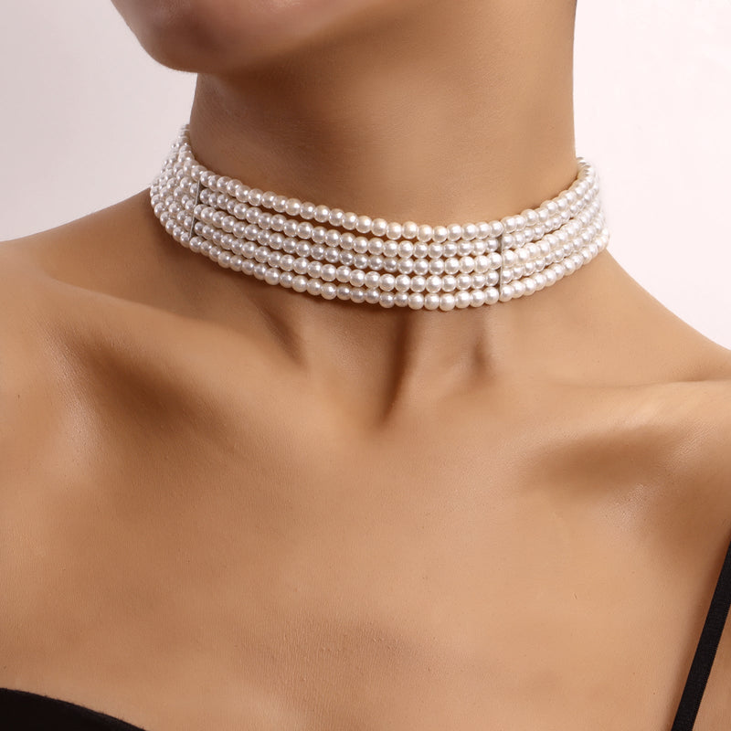 Elegant Collar Women Multi-Layered Pearl Necklace