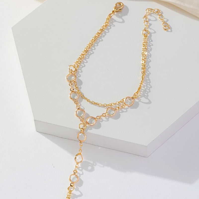 Double-layer Rhinestone Finger Chain Bracelet