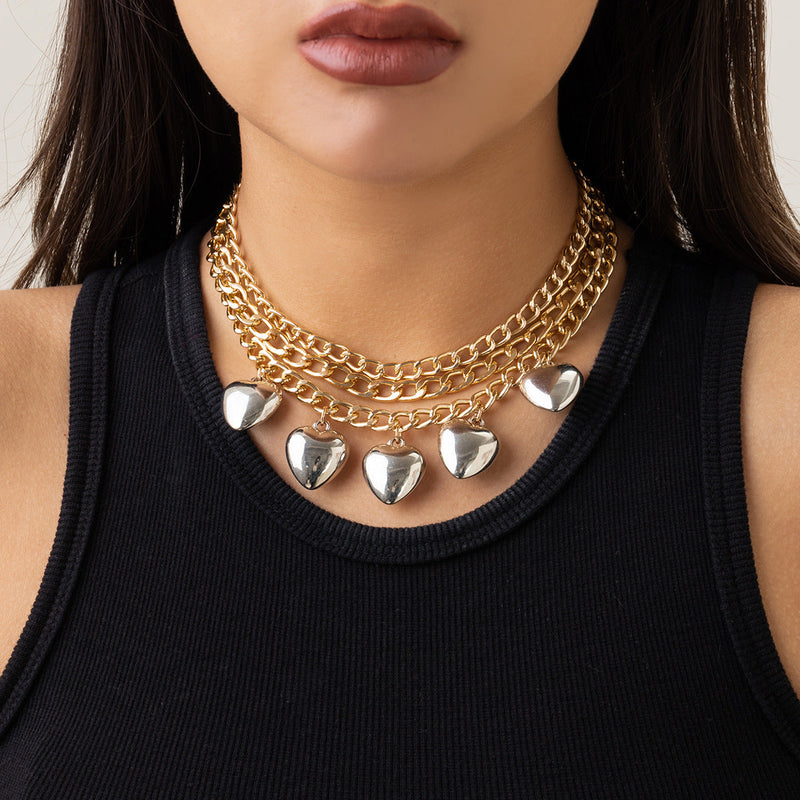 Multilayer Big Peach Heart Pendant Necklace