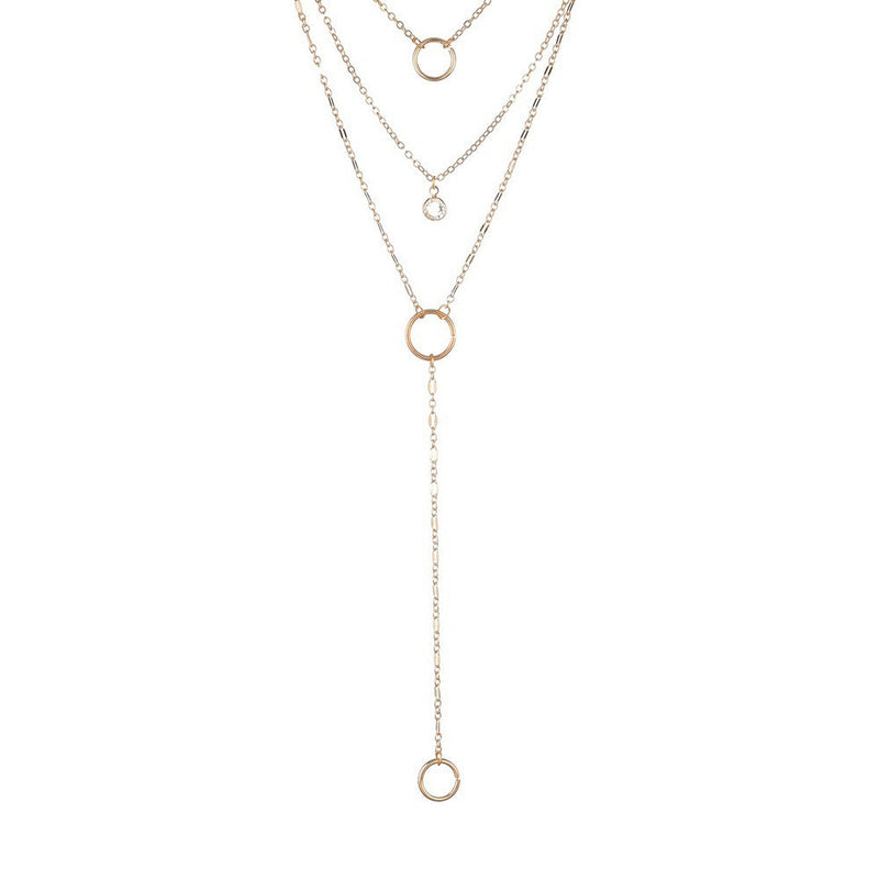 Double Layer Chain Geometric Ring Pendant Necklace