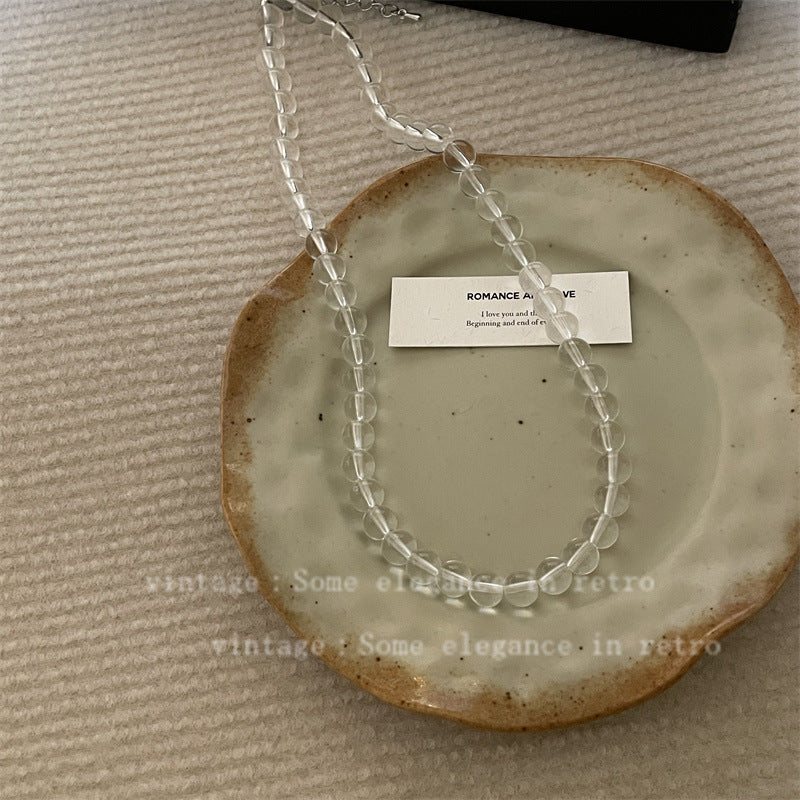 Round Clear Pearl Beads Strand Necklace