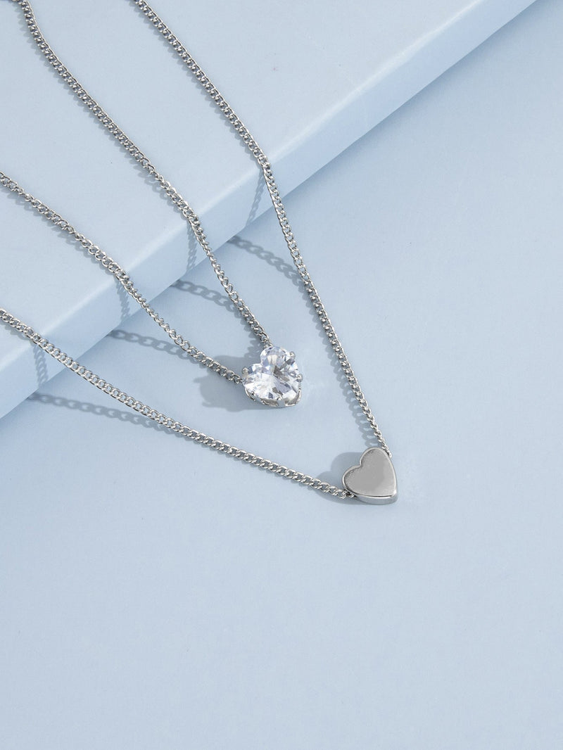 Pearl Heart Pendant Necklace Chain Choker Double Layer