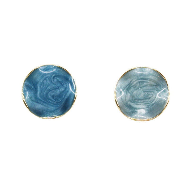 Blue Enamel Round Stud Earrings