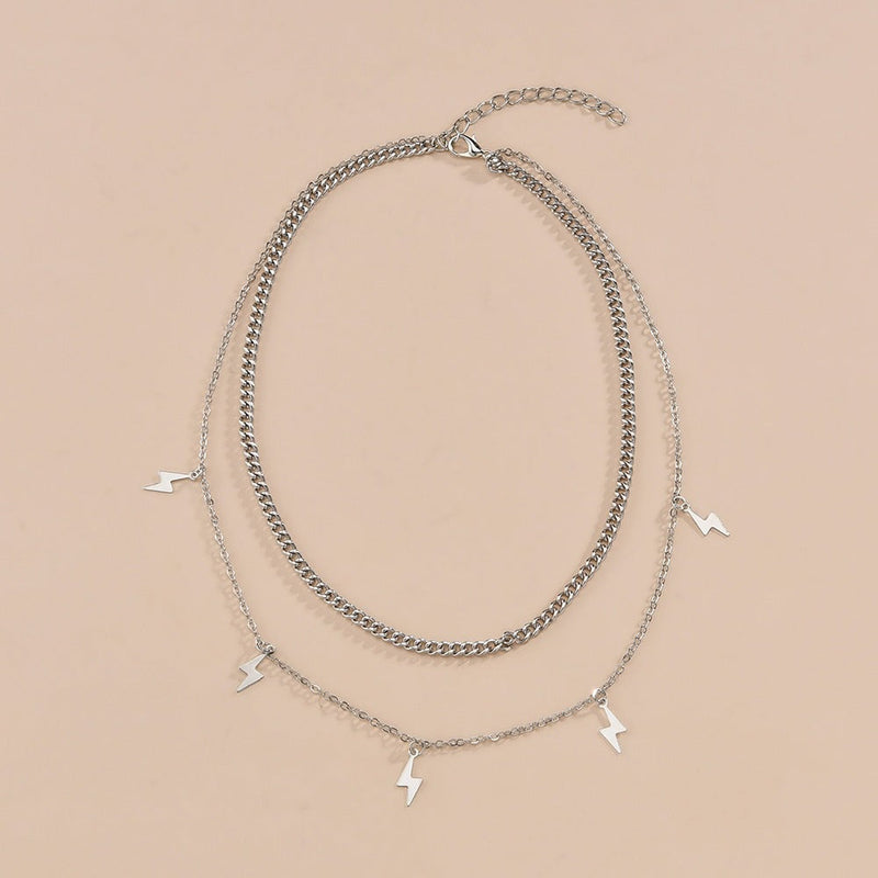 Layer Chain Lightning Pendant Choker Necklace