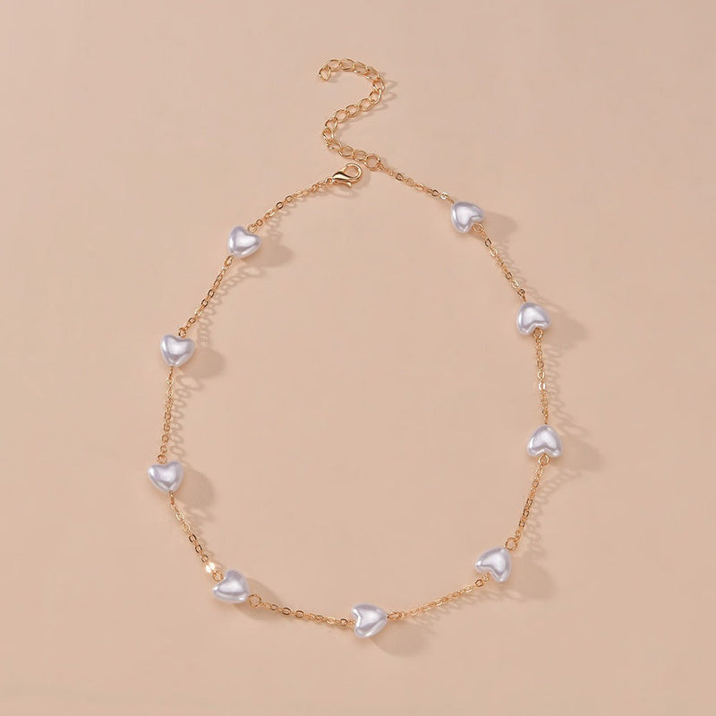 Faux Heart Pearl Beaded Necklace