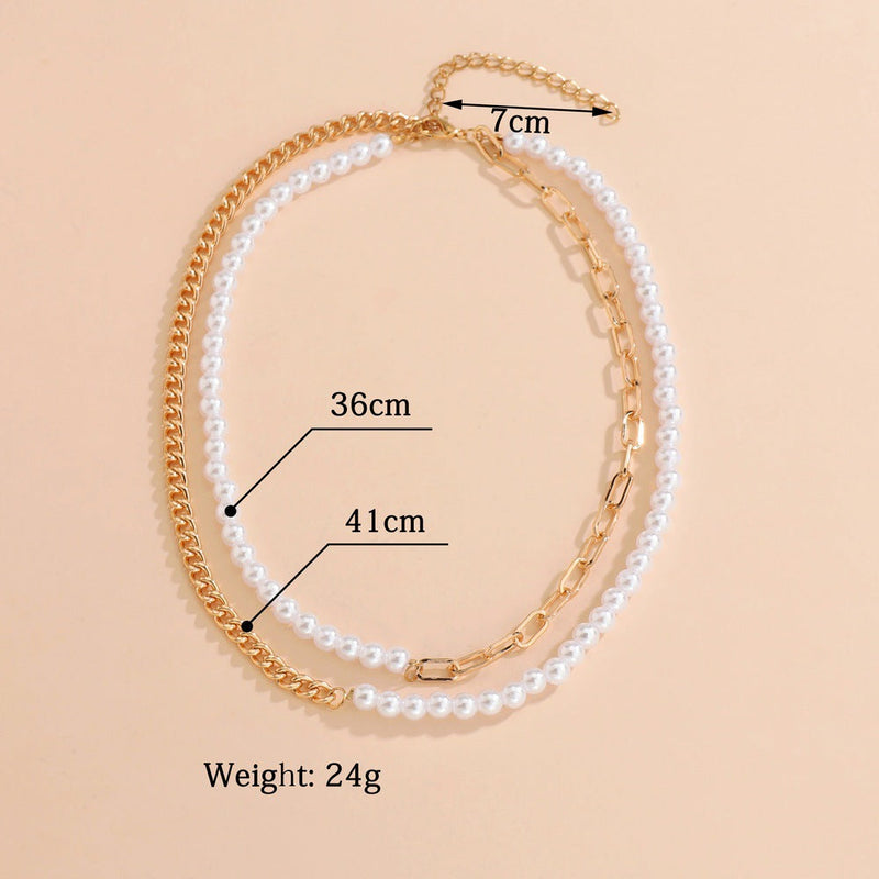 Layer Pearl Chain Half Necklace Choker