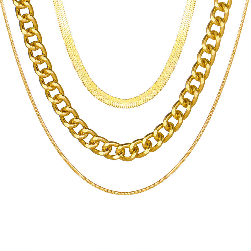 Fashion Snake Bone Chain Cuban Chain Multi Layer Chain Necklace