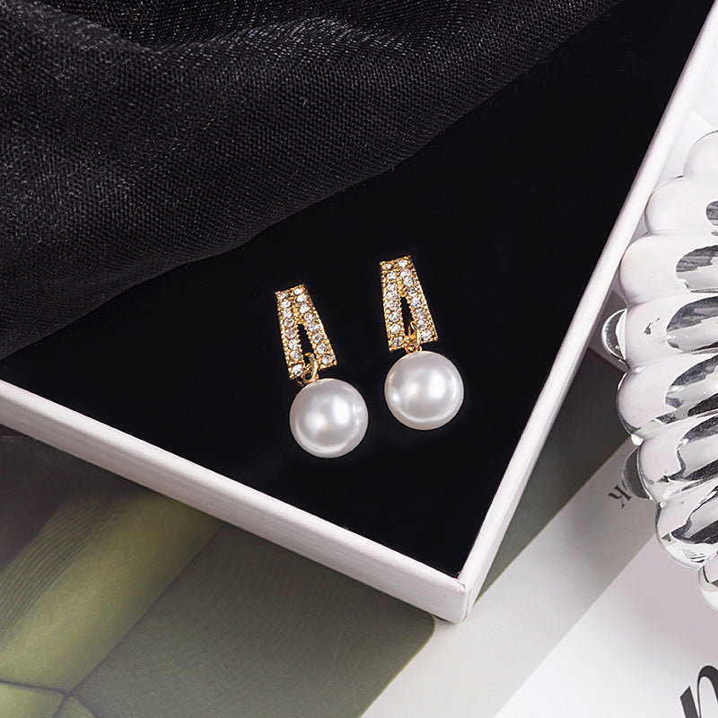 Pearl Geometric Drop Earrings