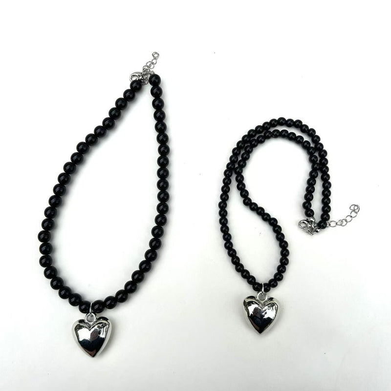 Peach Heart Black Bead Necklaces