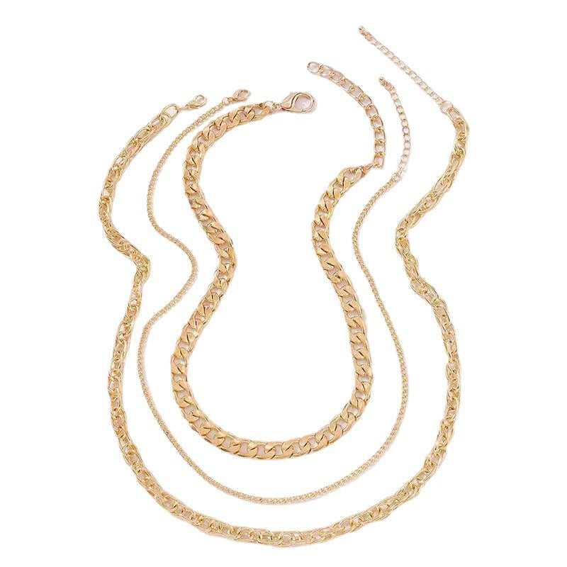 Layered Cuban Chain Necklace 3Pcs Thick Chunky