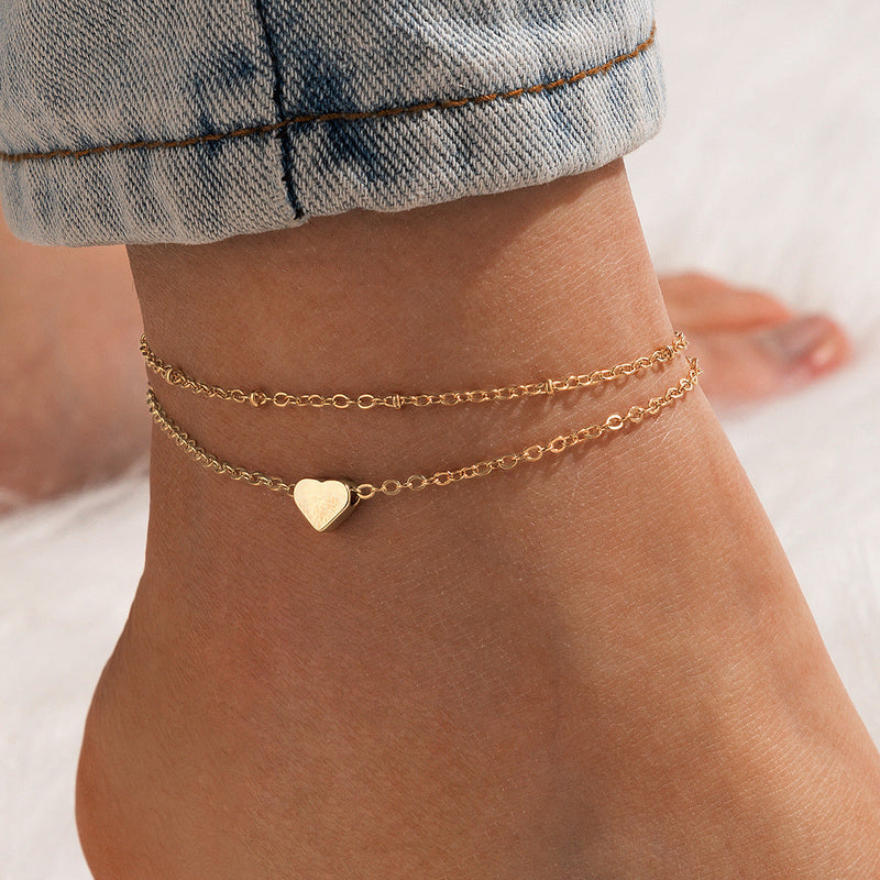 Bohemian Layered Heart Anklet Chain Summer Beach Anklets Jewelry