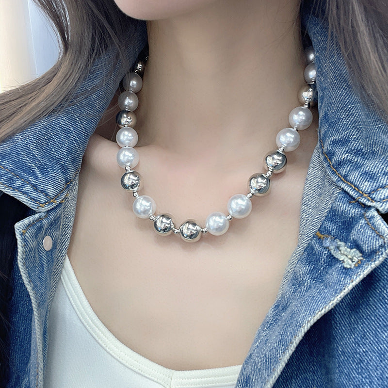 Round Beads Faux Pearl Beaded Necklace