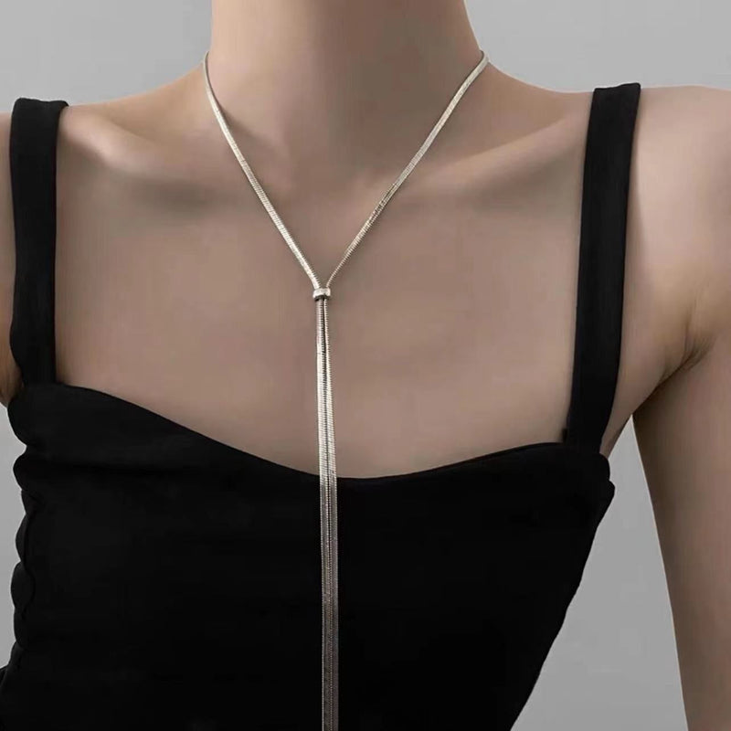 Layering Necklaces Blade Flat Snake Chain Choker Long Tassel