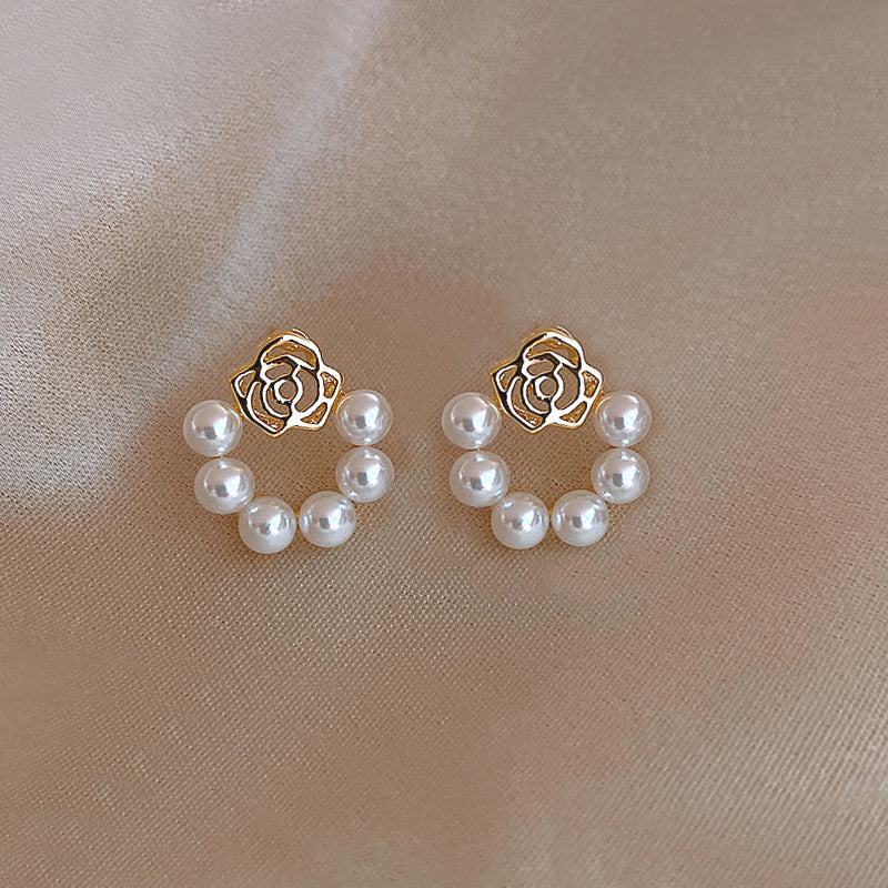 Hollow Rose Pearl Women Earrings
