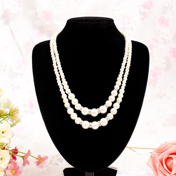 Double Layers Glass Pearl Chain Necklace
