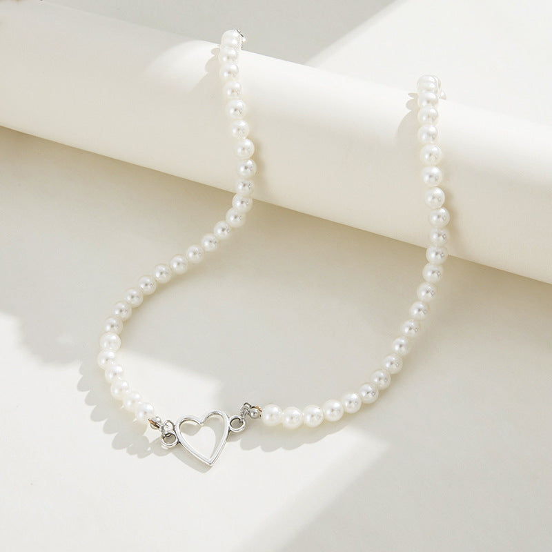 Trendy Love Heart Pearl Necklace Female