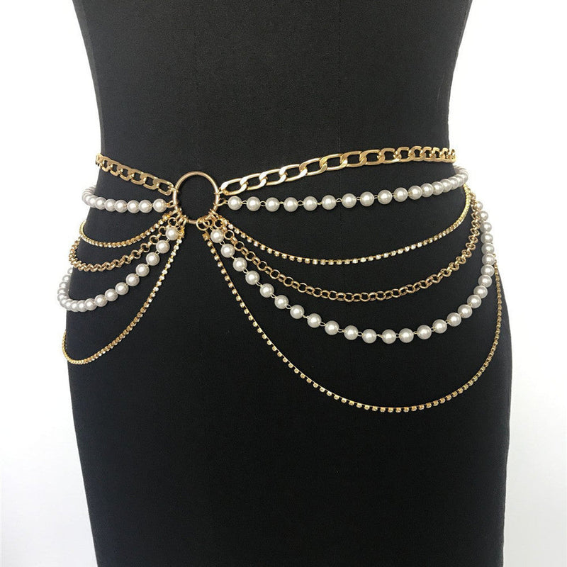 Pearl Dress Belt Female Multilayer Waist Chain Belt