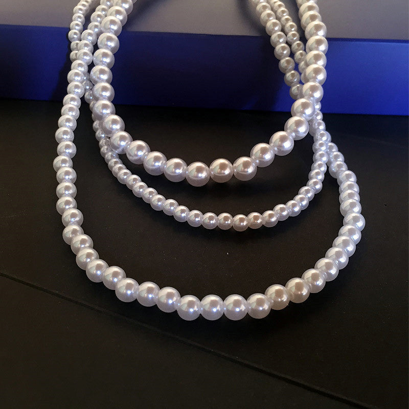 White Beads Round Layer Pearl Necklace