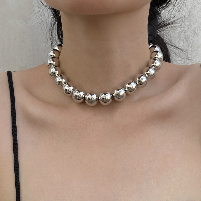 Exaggerated Big Chunky Heart CCB Round Ball Bead Necklace