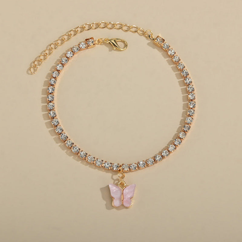 Shiny Rhinestone Chain Butterfly Ankle Jewelry