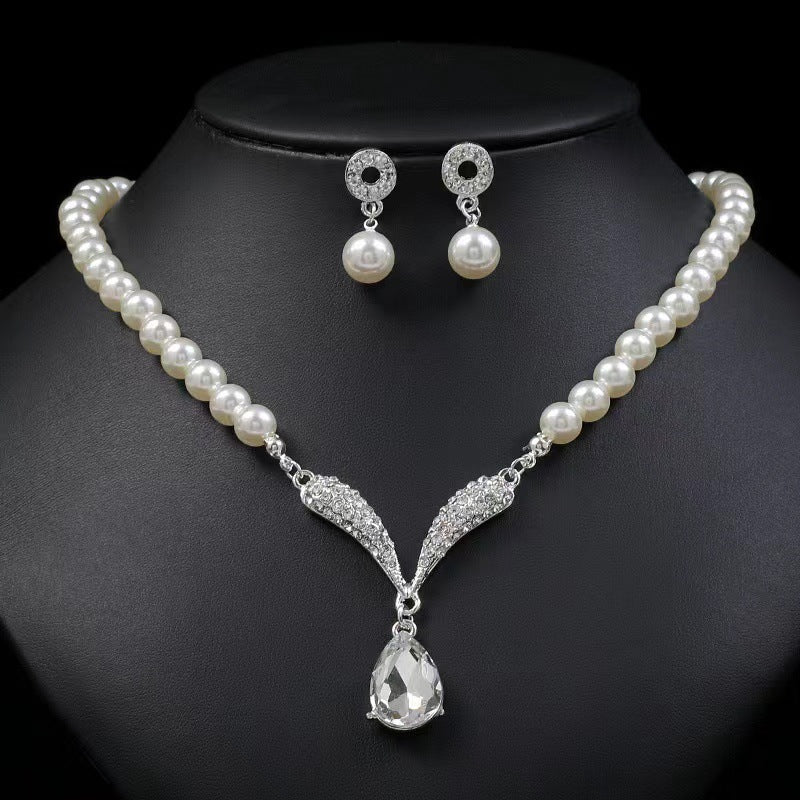 Elegant Pearl Bride Necklace Ear Accessories for Banquet Wedding