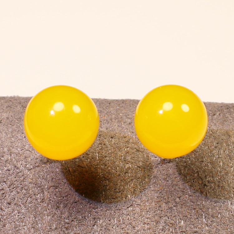 Natural Agate Stud Earrings Simple Round Bead Earrings