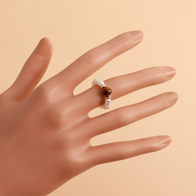 Elastic Beaded Pearl Finger Rings