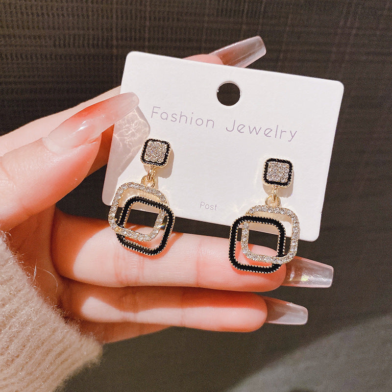 Geometry Rhinestone Square Pendant Earrings
