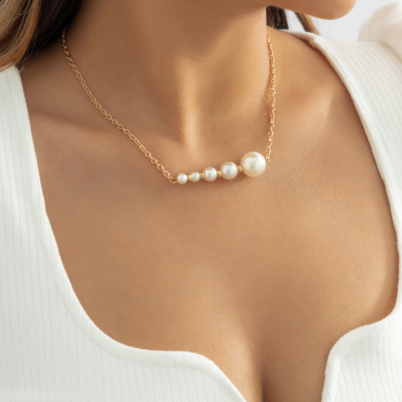 Elegant 5 Beaded Pearl Chain Necklace