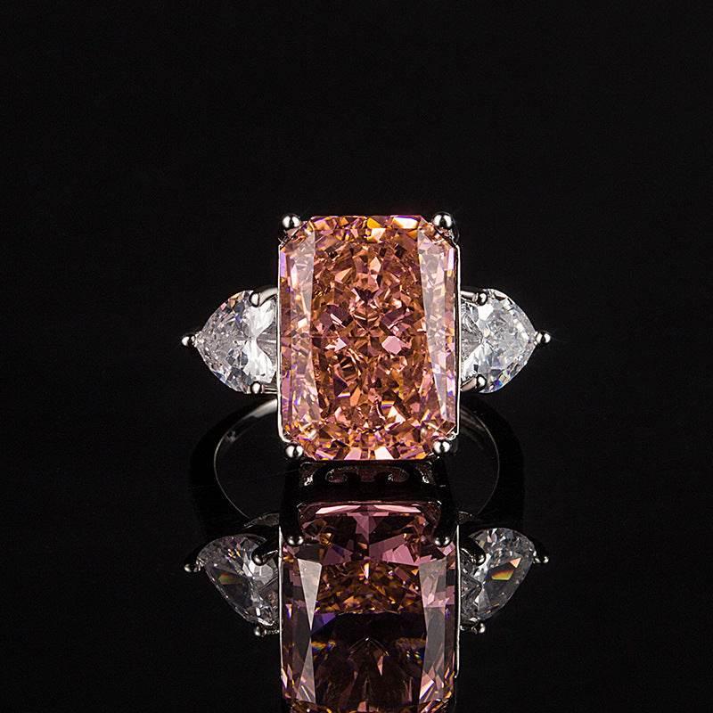 Multicolor Ice Flower Cut CZ Adjustable Ring, 10*14mm 5A Main Cubic Zirconia, Two Heart Side CZ, Dainty Luxe