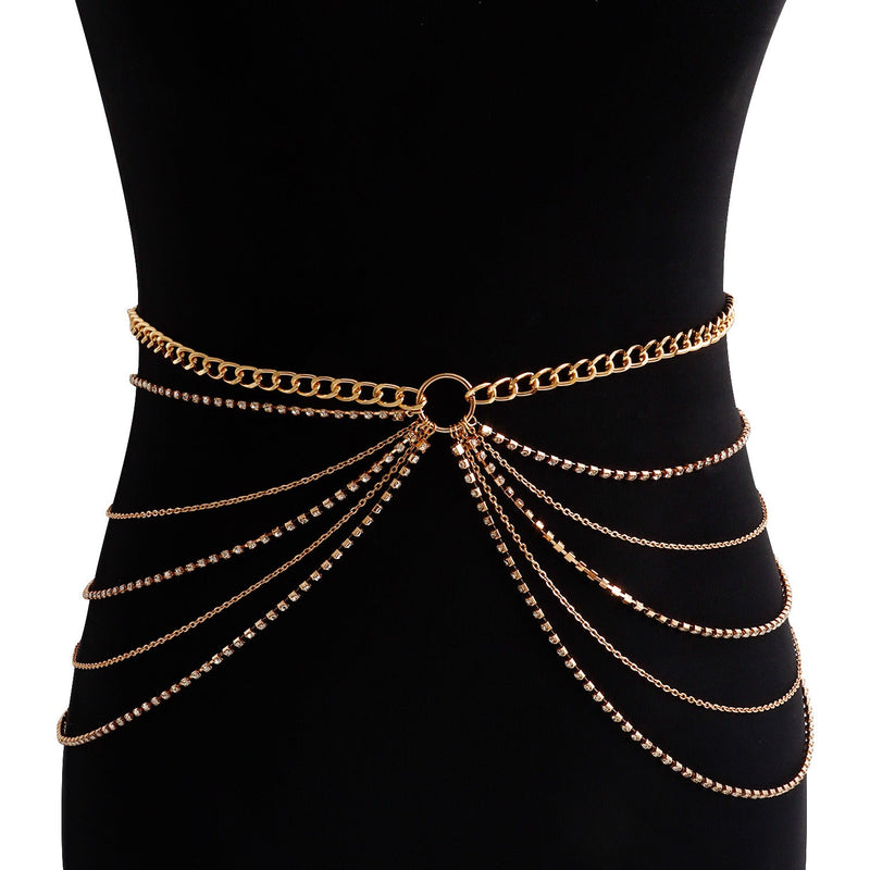 Shiny Rhinestone Multi-Layer Body Waist Chain